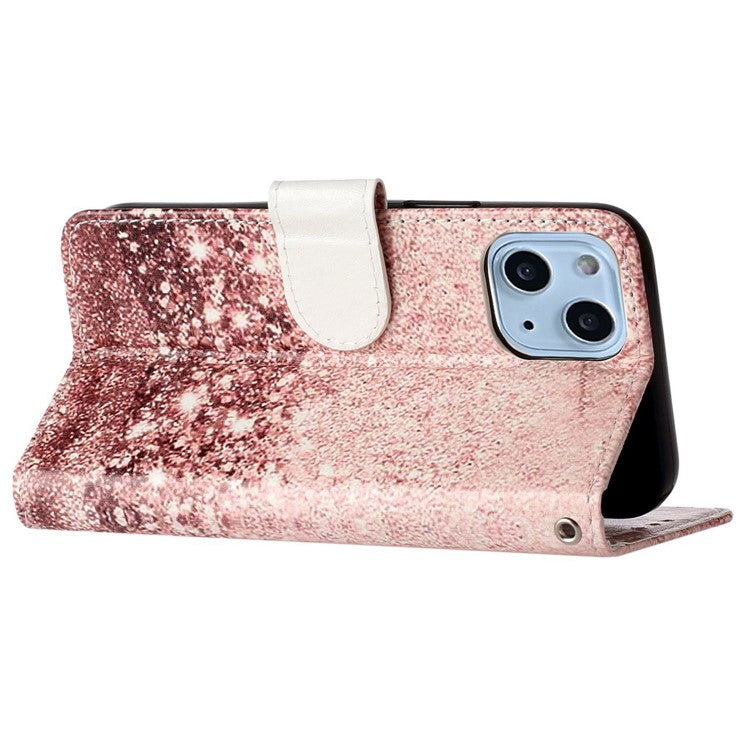 For iPhone 14 6.1 inch Pattern Printing Magnetic Clasp Phone Cover PU Leather Wallet Stand Case - Rose Gold Marble