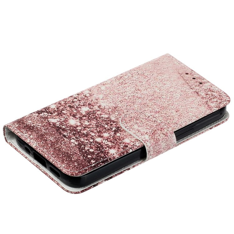 For iPhone 14 6.1 inch Pattern Printing Magnetic Clasp Phone Cover PU Leather Wallet Stand Case - Rose Gold Marble