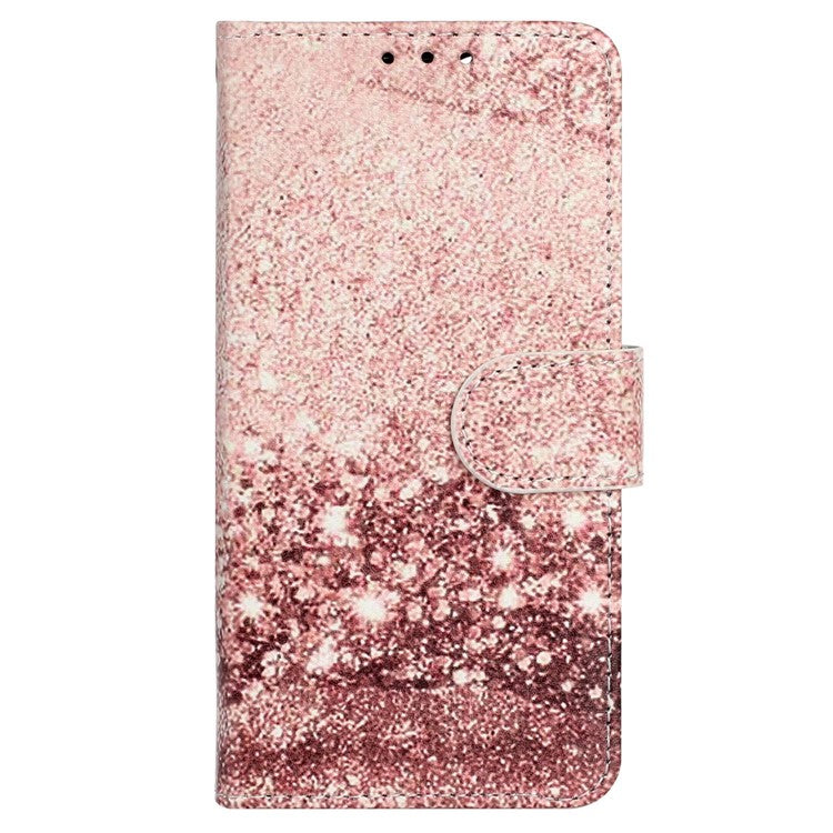 For iPhone 14 6.1 inch Pattern Printing Magnetic Clasp Phone Cover PU Leather Wallet Stand Case - Rose Gold Marble