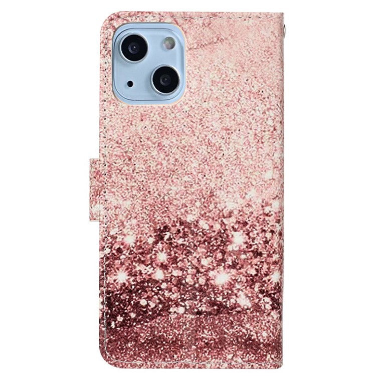 For iPhone 14 6.1 inch Pattern Printing Magnetic Clasp Phone Cover PU Leather Wallet Stand Case - Rose Gold Marble