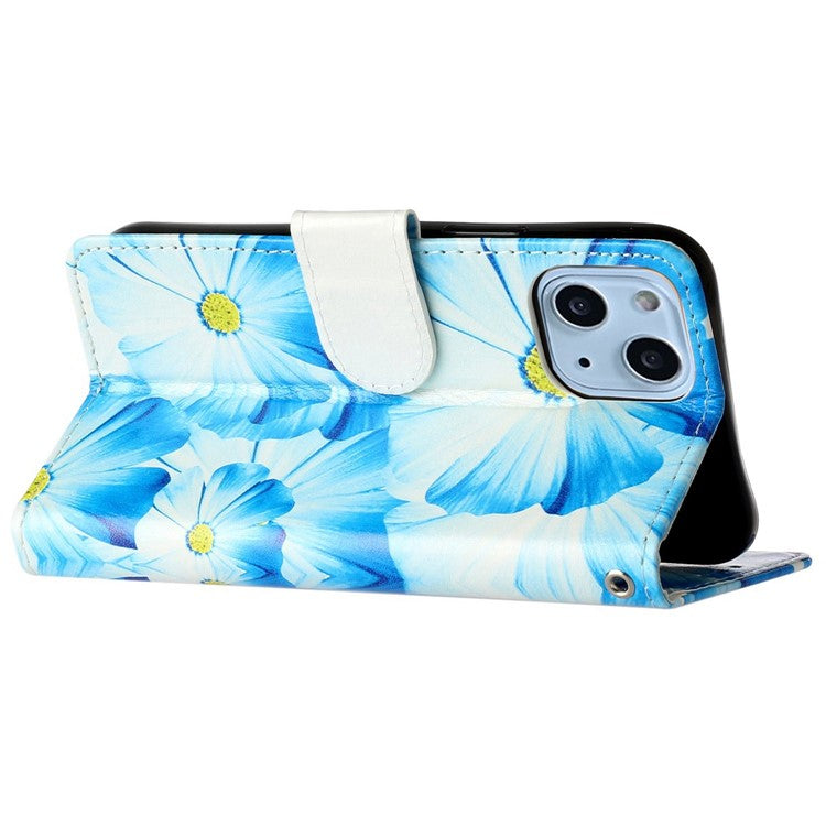 For iPhone 14 6.1 inch Pattern Printing Magnetic Clasp Phone Cover PU Leather Wallet Stand Case - Orchid