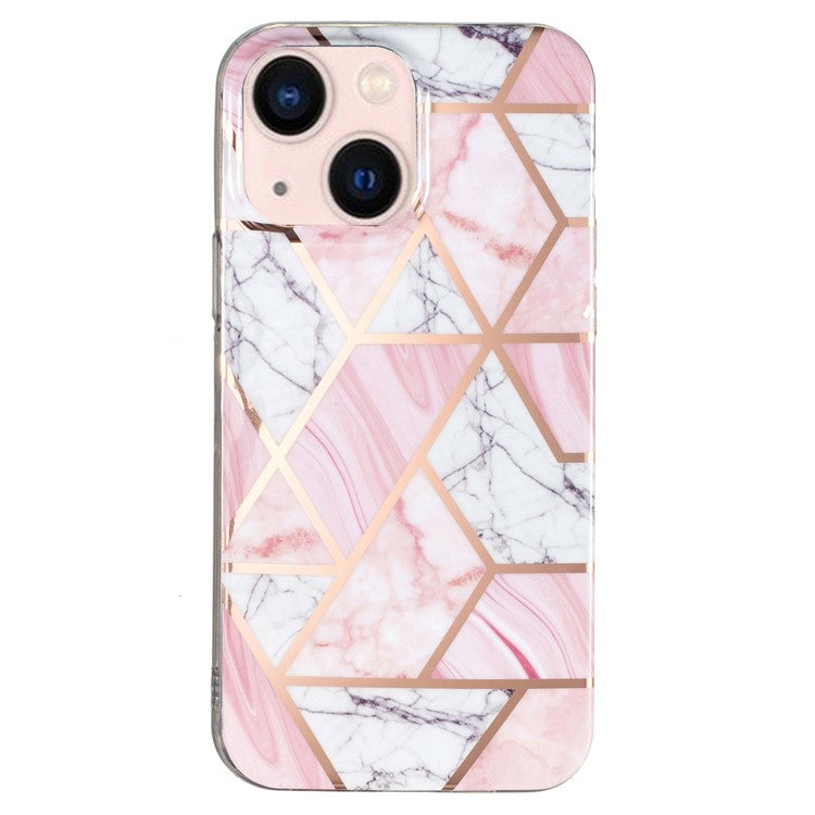 For iPhone 14 6.1 inch TPU Phone Case Electroplating Splicing Marble Pattern Phone Cover - White Gravel / Pink Marble