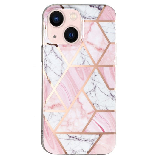 For iPhone 14 6.1 inch TPU Phone Case Electroplating Splicing Marble Pattern Phone Cover - White Gravel / Pink Marble