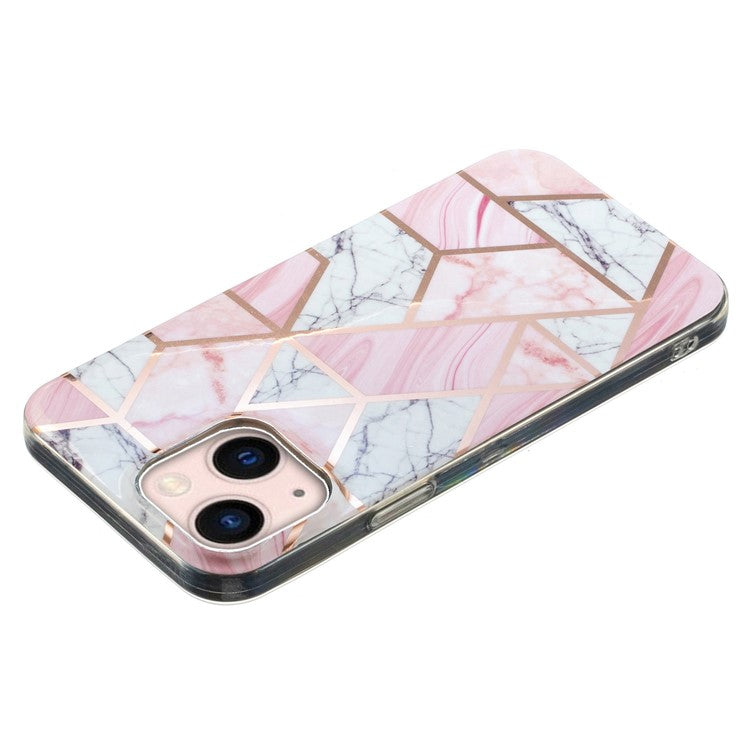 For iPhone 14 6.1 inch TPU Phone Case Electroplating Splicing Marble Pattern Phone Cover - White Gravel / Pink Marble