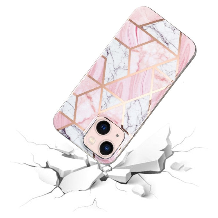 For iPhone 14 6.1 inch TPU Phone Case Electroplating Splicing Marble Pattern Phone Cover - White Gravel / Pink Marble