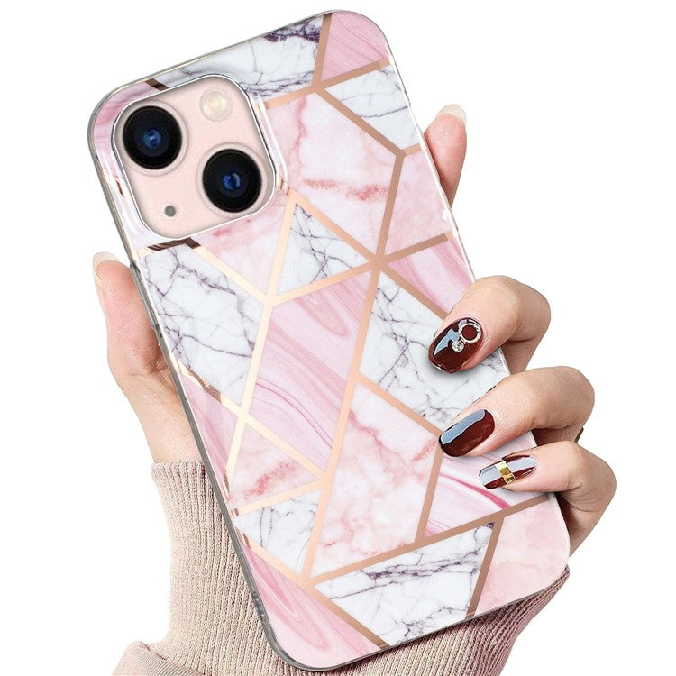 For iPhone 14 6.1 inch TPU Phone Case Electroplating Splicing Marble Pattern Phone Cover - White Gravel / Pink Marble