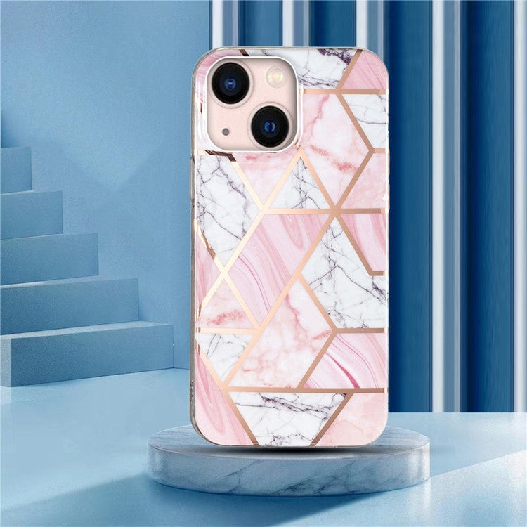 For iPhone 14 6.1 inch TPU Phone Case Electroplating Splicing Marble Pattern Phone Cover - White Gravel / Pink Marble