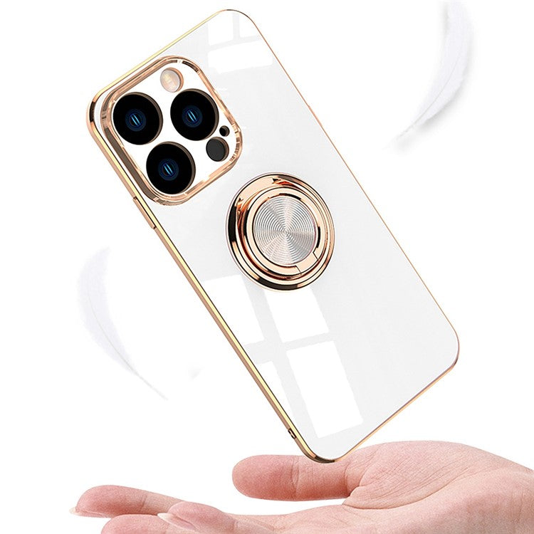 Anti-fall Phone Case Kickstand For iPhone 14 Pro Max 6.7 inch, Ring Holder 9D Electroplating Precise Cutout Ultra Slim Phone Back Cover - Dark Green