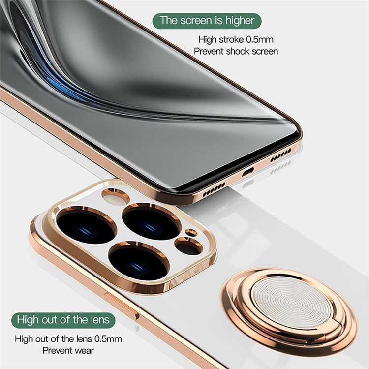 Anti-fall Phone Case Kickstand For iPhone 14 Pro Max 6.7 inch, Ring Holder 9D Electroplating Precise Cutout Ultra Slim Phone Back Cover - Dark Green