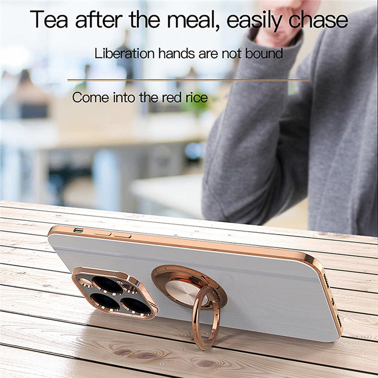 Anti-fall Phone Case Kickstand For iPhone 14 Pro Max 6.7 inch, Ring Holder 9D Electroplating Precise Cutout Ultra Slim Phone Back Cover - White
