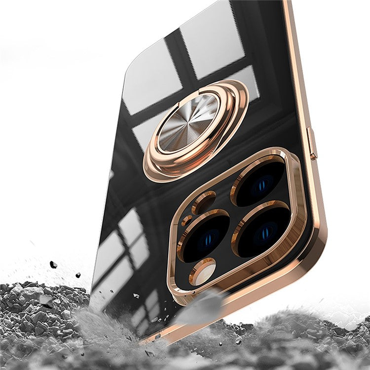 Anti-fall Phone Case Kickstand For iPhone 14 Pro Max 6.7 inch, Ring Holder 9D Electroplating Precise Cutout Ultra Slim Phone Back Cover - White