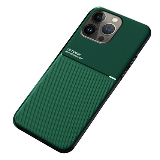 Cell Phone Case for iPhone 14 Pro 6.1 inch Lines Imprinted Anti-wear Anti-shock PU Leather TPU Shell with Built-in Metal Sheet - Green