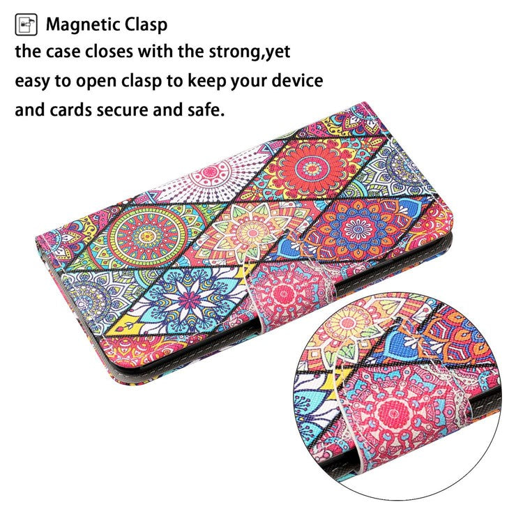 For iPhone 14 6.1 inch Cross Texture Pattern Printing Phone Cover Stand Wallet PU Leather Magnetic Clasp Case - Rhombus / Totem