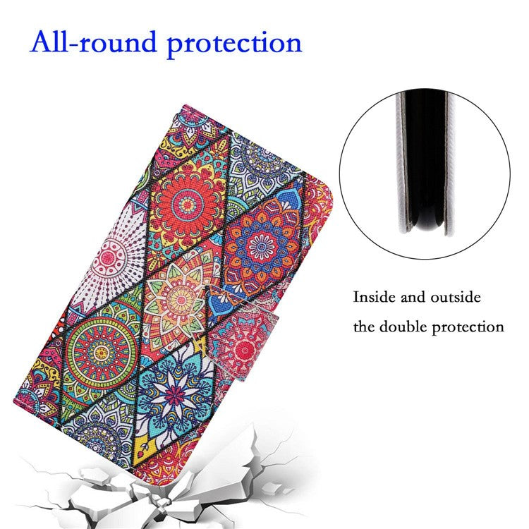 For iPhone 14 6.1 inch Cross Texture Pattern Printing Phone Cover Stand Wallet PU Leather Magnetic Clasp Case - Rhombus / Totem