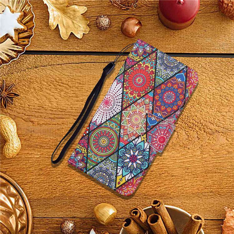 For iPhone 14 6.1 inch Cross Texture Pattern Printing Phone Cover Stand Wallet PU Leather Magnetic Clasp Case - Rhombus / Totem