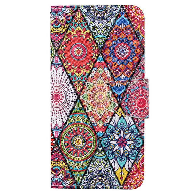 For iPhone 14 6.1 inch Cross Texture Pattern Printing Phone Cover Stand Wallet PU Leather Magnetic Clasp Case - Rhombus / Totem