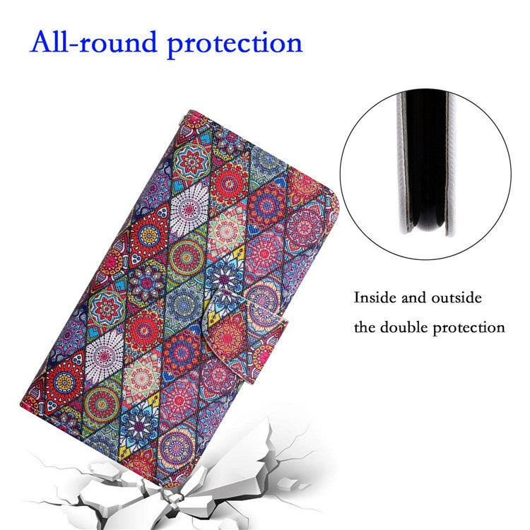 For iPhone 14 6.1 inch Cross Texture Pattern Printing Phone Cover Stand Wallet PU Leather Magnetic Clasp Case - Kaleidoscope