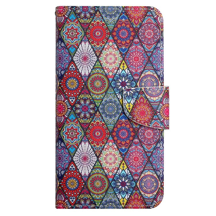 For iPhone 14 6.1 inch Cross Texture Pattern Printing Phone Cover Stand Wallet PU Leather Magnetic Clasp Case - Kaleidoscope