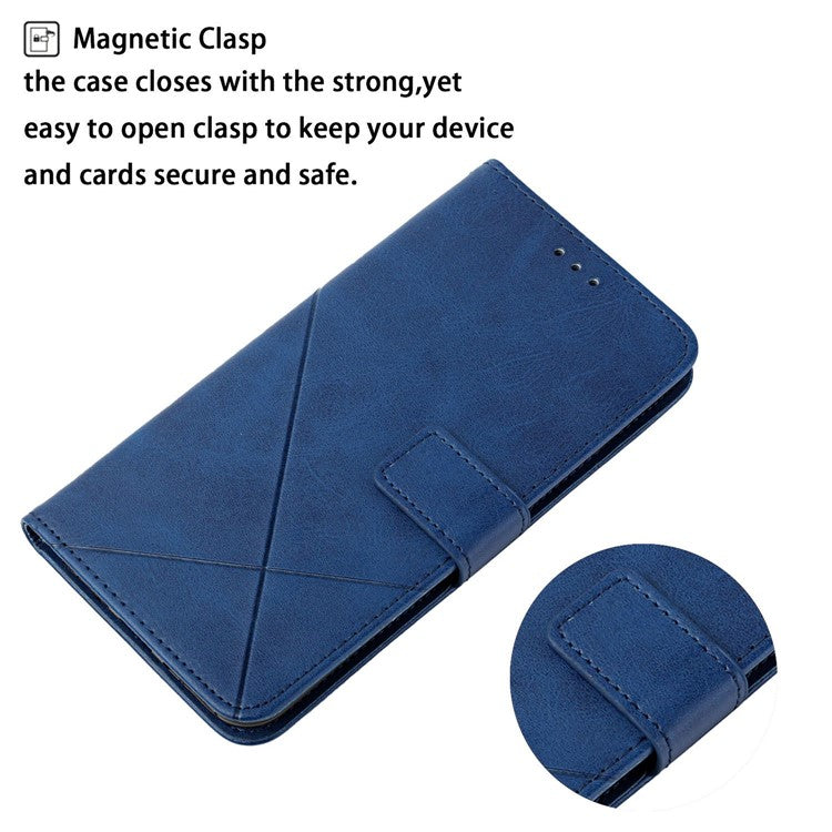 For iPhone 14 6.1 inch Solid Color Stand Wallet Anti-fall Case Line Imprinting PU Leather+TPU Phone Cover - Blue