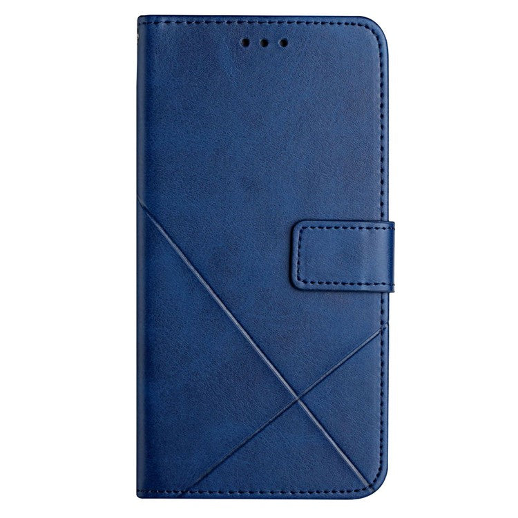 For iPhone 14 6.1 inch Solid Color Stand Wallet Anti-fall Case Line Imprinting PU Leather+TPU Phone Cover - Blue