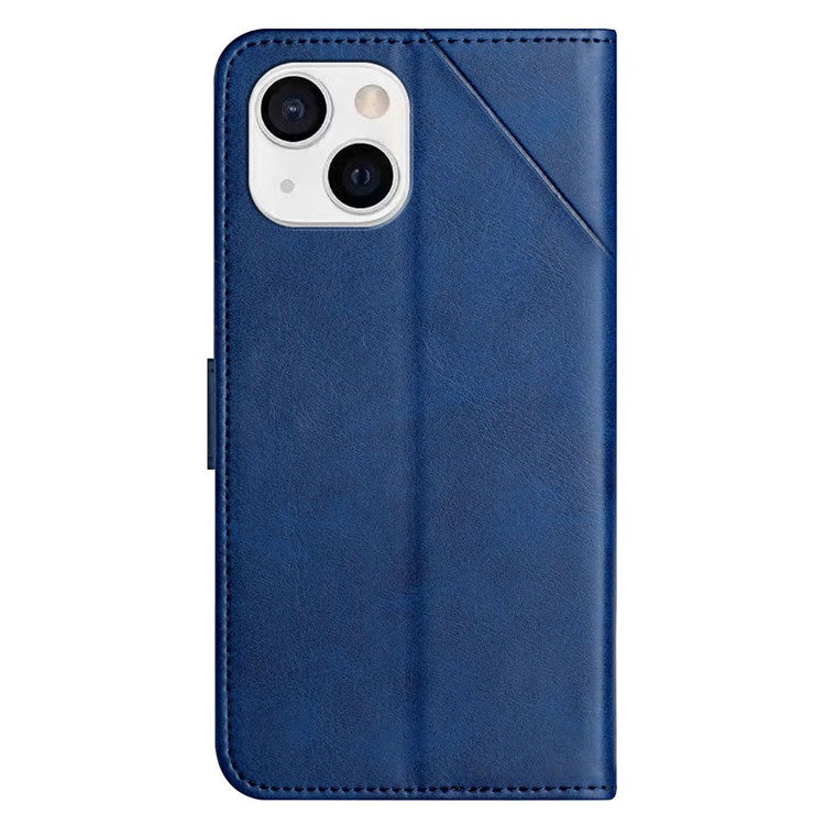 For iPhone 14 6.1 inch Solid Color Stand Wallet Anti-fall Case Line Imprinting PU Leather+TPU Phone Cover - Blue
