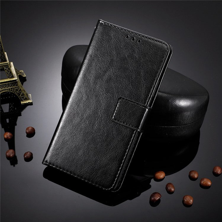 Crazy Horse Texture PU Leather Case for Motorola Moto G32 4G, Full Protection Phone Stand Wallet Cover - Black