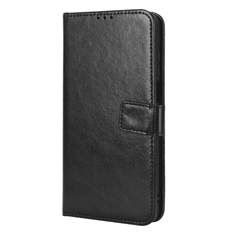 Crazy Horse Texture PU Leather Case for Motorola Moto G32 4G, Full Protection Phone Stand Wallet Cover - Black