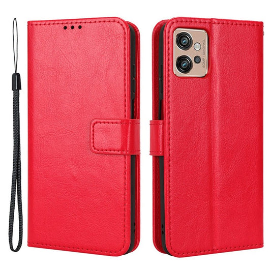 Crazy Horse Texture PU Leather Case for Motorola Moto G32 4G, Full Protection Phone Stand Wallet Cover - Red
