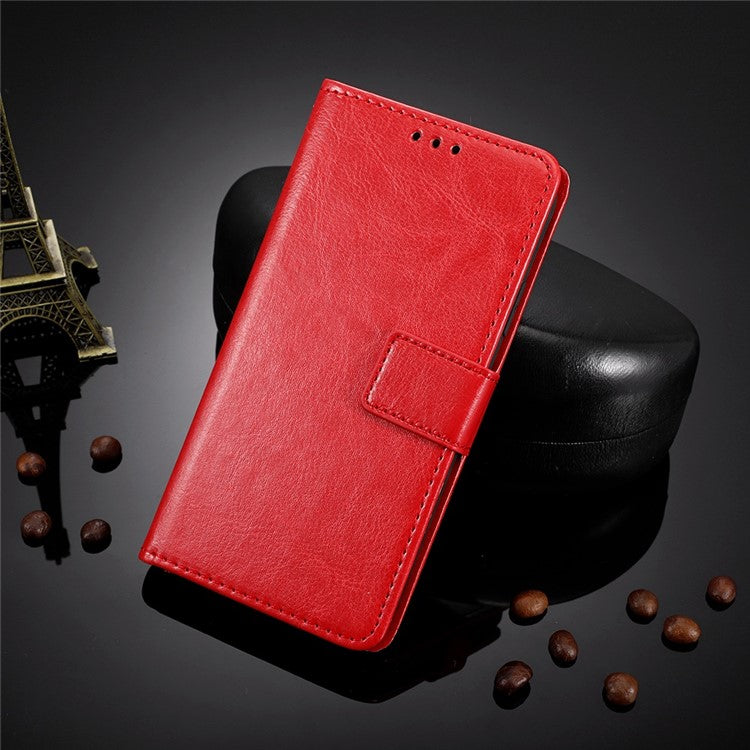 Crazy Horse Texture PU Leather Case for Motorola Moto G32 4G, Full Protection Phone Stand Wallet Cover - Red