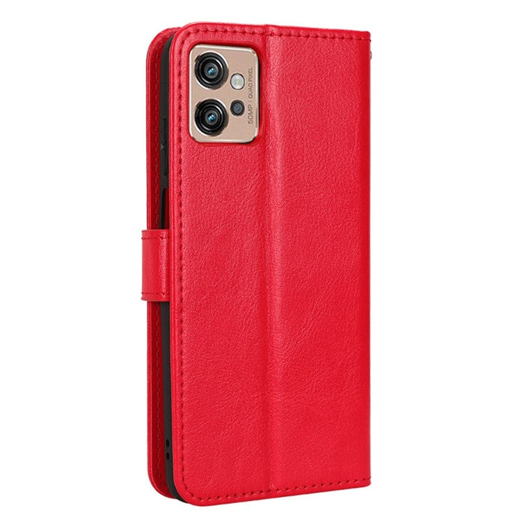 Crazy Horse Texture PU Leather Case for Motorola Moto G32 4G, Full Protection Phone Stand Wallet Cover - Red