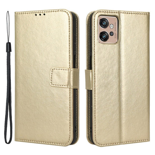 Crazy Horse Texture PU Leather Case for Motorola Moto G32 4G, Full Protection Phone Stand Wallet Cover - Gold