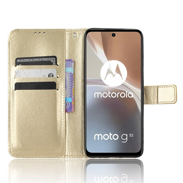 Crazy Horse Texture PU Leather Case for Motorola Moto G32 4G, Full Protection Phone Stand Wallet Cover - Gold