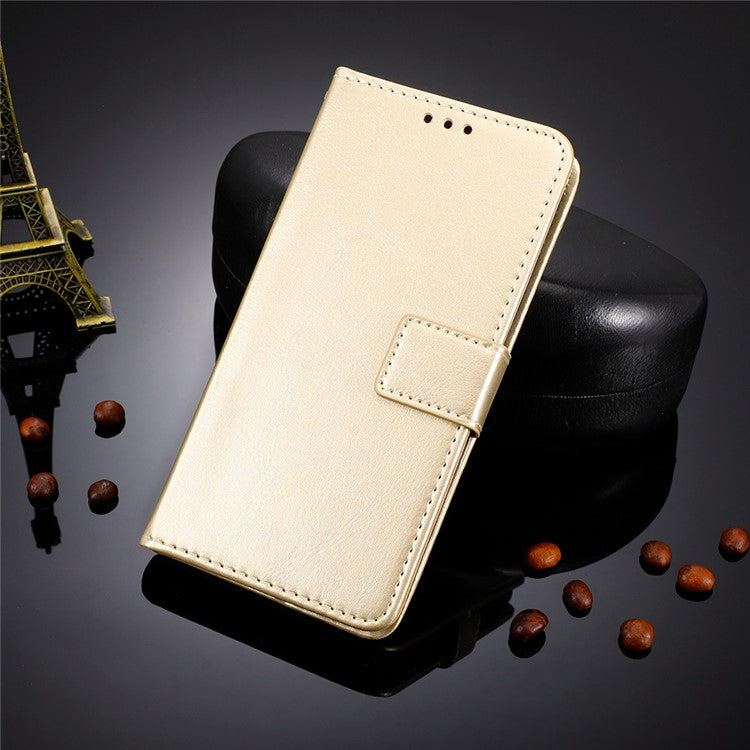 Crazy Horse Texture PU Leather Case for Motorola Moto G32 4G, Full Protection Phone Stand Wallet Cover - Gold