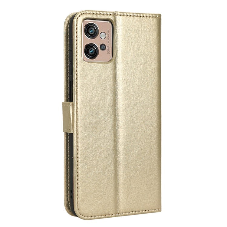 Crazy Horse Texture PU Leather Case for Motorola Moto G32 4G, Full Protection Phone Stand Wallet Cover - Gold