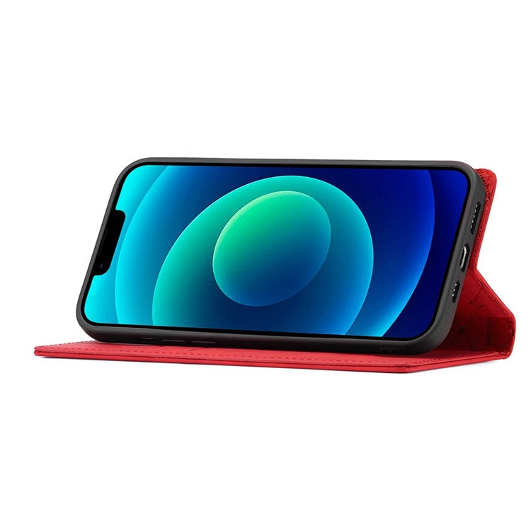 LC.IMEEKE For iPhone 14 6.1 inch PU Leather Stand Flip Folio Cover Magnetic Absorption Wallet Phone Case - Red