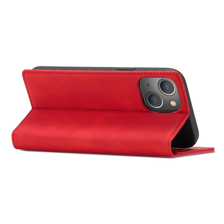 LC.IMEEKE For iPhone 14 6.1 inch PU Leather Stand Flip Folio Cover Magnetic Absorption Wallet Phone Case - Red