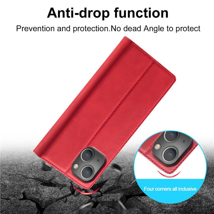 LC.IMEEKE For iPhone 14 6.1 inch PU Leather Stand Flip Folio Cover Magnetic Absorption Wallet Phone Case - Red