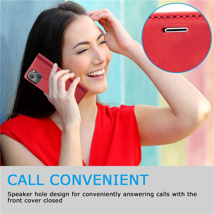 LC.IMEEKE For iPhone 14 6.1 inch PU Leather Stand Flip Folio Cover Magnetic Absorption Wallet Phone Case - Red