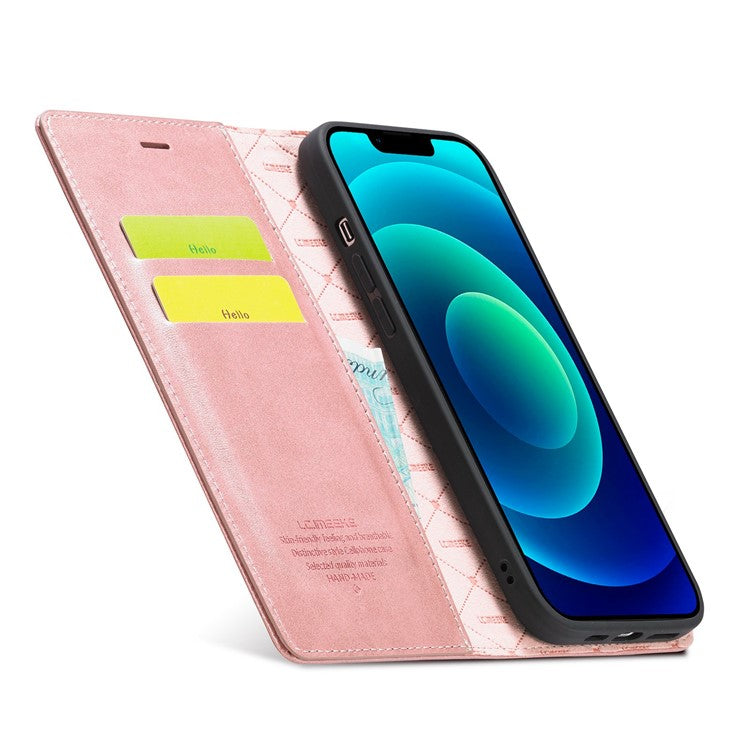 LC.IMEEKE For iPhone 14 Plus PU Leather Wallet Folio Flip Case Magnetic Auto-absorbed Stand Cover - Rose Gold