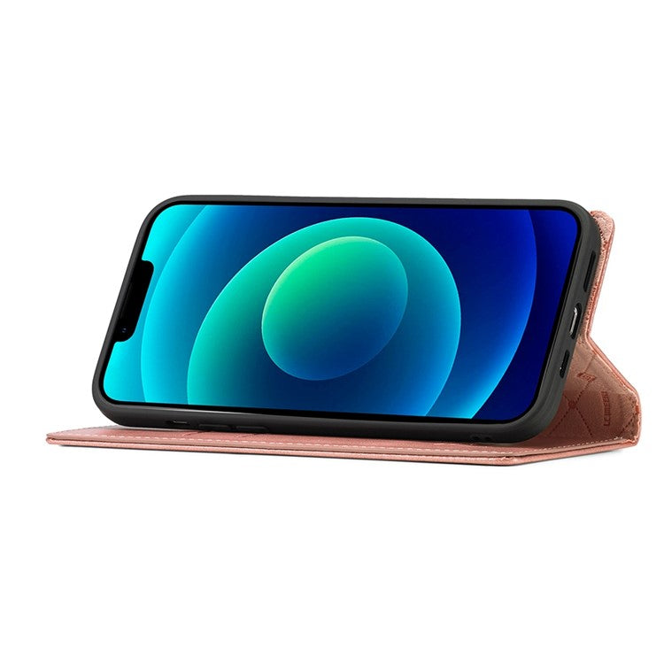 LC.IMEEKE For iPhone 14 Plus PU Leather Wallet Folio Flip Case Magnetic Auto-absorbed Stand Cover - Rose Gold