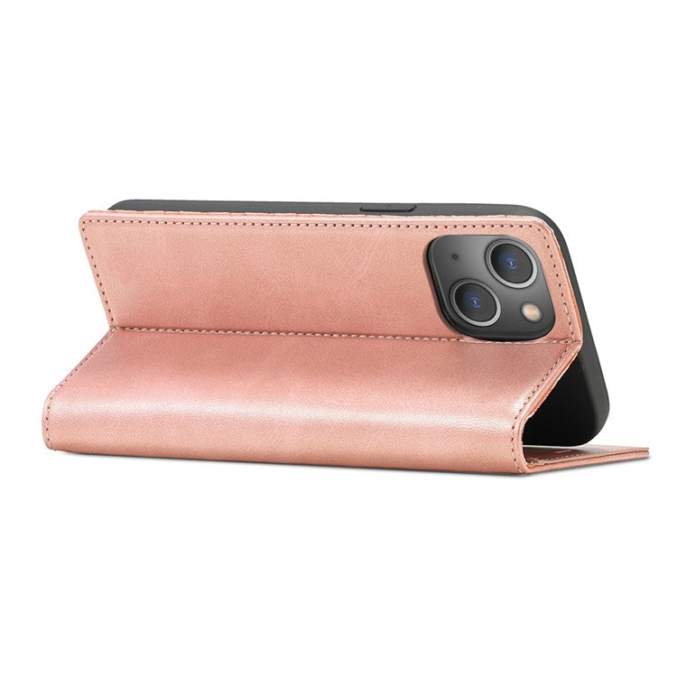 LC.IMEEKE For iPhone 14 Plus PU Leather Wallet Folio Flip Case Magnetic Auto-absorbed Stand Cover - Rose Gold