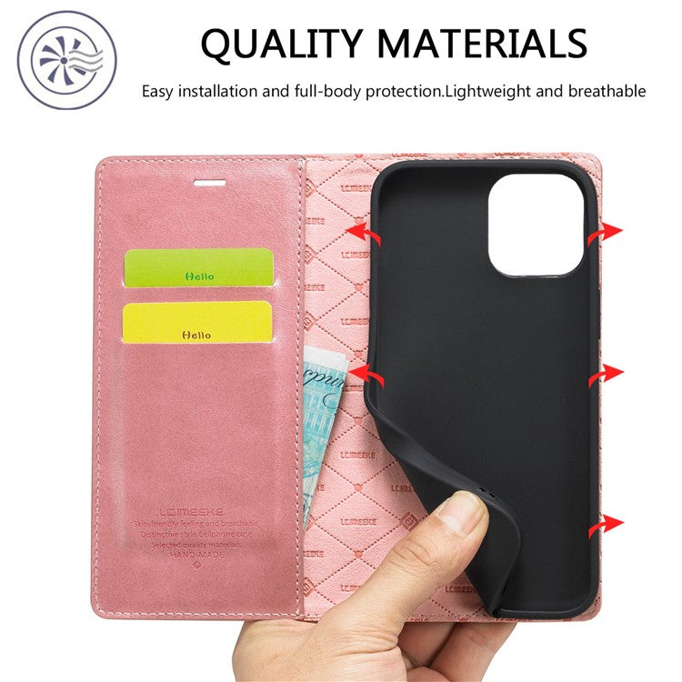 LC.IMEEKE For iPhone 14 Plus PU Leather Wallet Folio Flip Case Magnetic Auto-absorbed Stand Cover - Rose Gold