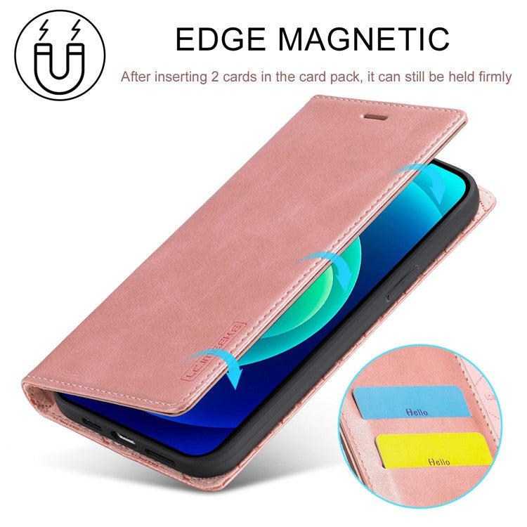 LC.IMEEKE For iPhone 14 Plus PU Leather Wallet Folio Flip Case Magnetic Auto-absorbed Stand Cover - Rose Gold