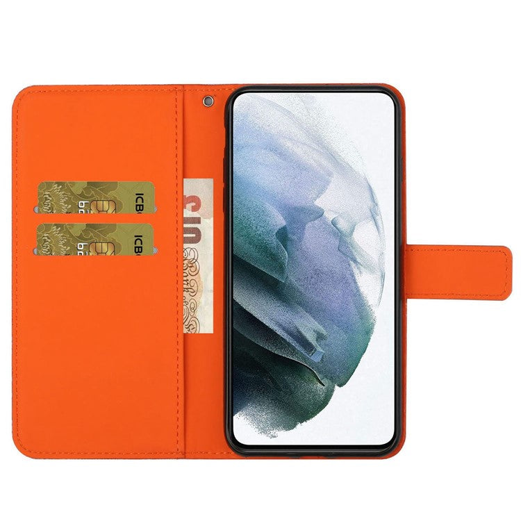 For iPhone 14 Plus Ethnic Style Flower Imprinted PU Leather Flip Wallet Case Stand  Bookstyle Magnetic Protective Cover with Strap - Orange