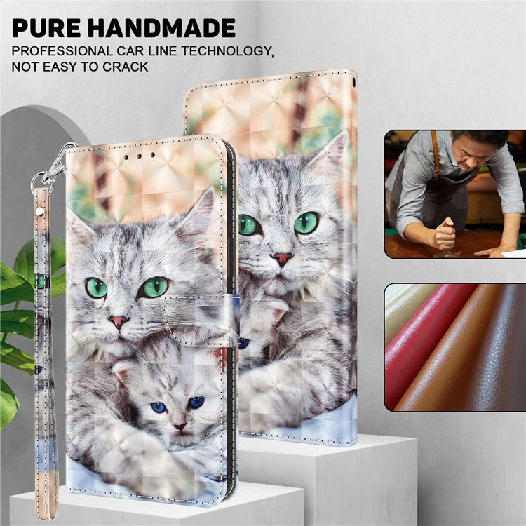 For iPhone 14 Plus 3D Pattern Printing Phone Case Wallet Stand PU Leather Anti-scratch Phone Cover - Two Cats