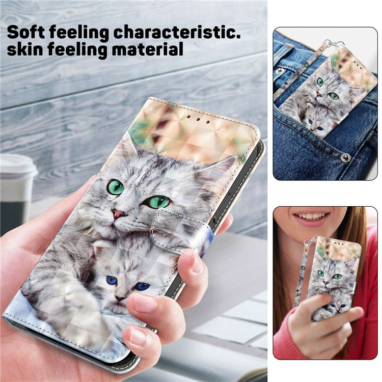 For iPhone 14 Plus 3D Pattern Printing Phone Case Wallet Stand PU Leather Anti-scratch Phone Cover - Two Cats