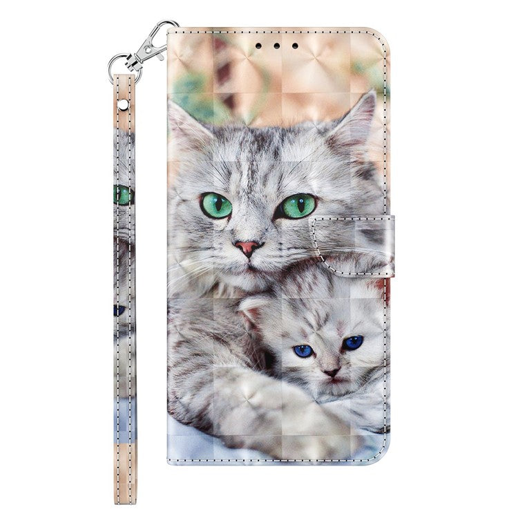 For iPhone 14 Plus 3D Pattern Printing Phone Case Wallet Stand PU Leather Anti-scratch Phone Cover - Two Cats
