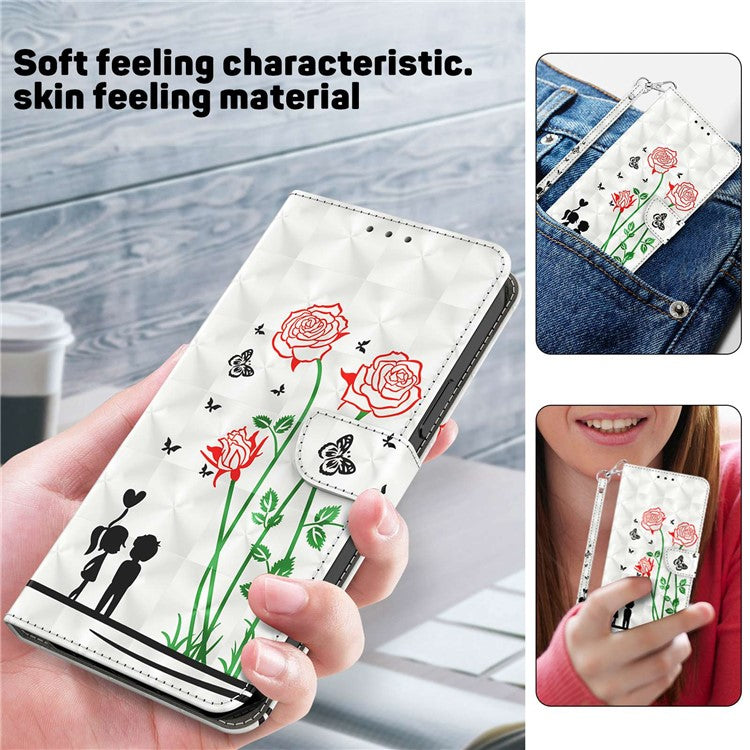 Anti-drop Phone Case For iPhone 14 Pro 6.1 inch 3D Pattern Printing PU Leather Phone Shell Flip Wallet Stand Cover - Couple Roses
