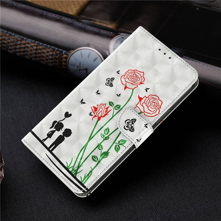 Anti-drop Phone Case For iPhone 14 Pro 6.1 inch 3D Pattern Printing PU Leather Phone Shell Flip Wallet Stand Cover - Couple Roses