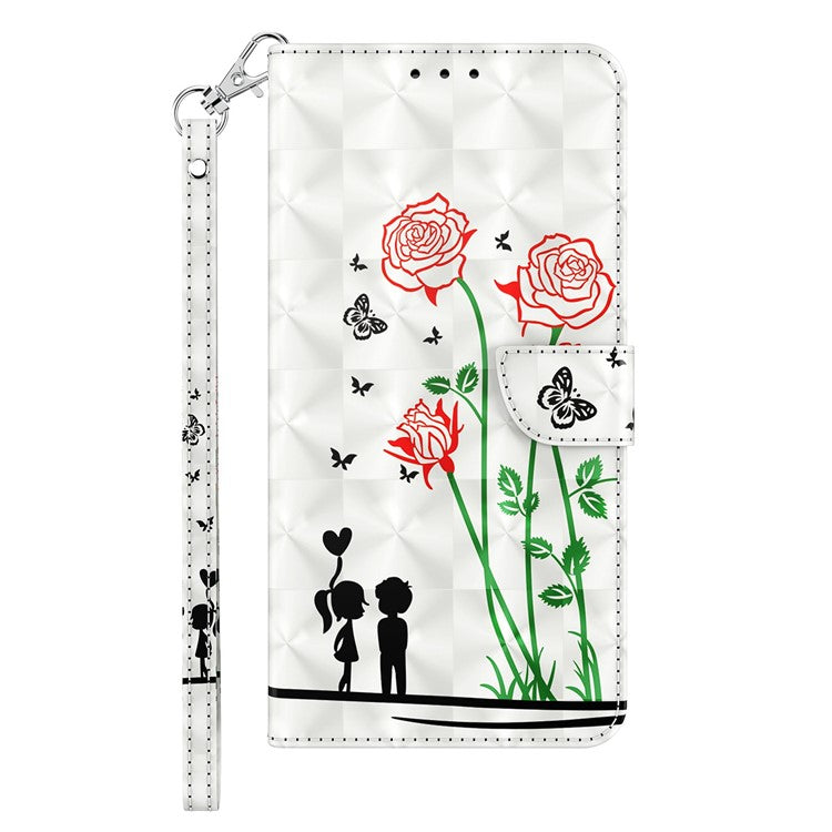 Anti-drop Phone Case For iPhone 14 Pro 6.1 inch 3D Pattern Printing PU Leather Phone Shell Flip Wallet Stand Cover - Couple Roses